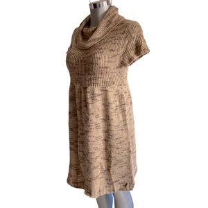 Maternity Knit Sweater Dress Cowl Neck Crochet Short Sleeve Pregnancy Cottage XL